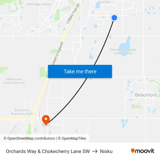 Orchards Way & Chokecherry Lane SW to Nisku map