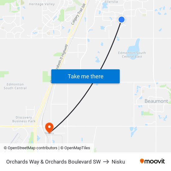 Orchards Way & Orchards Boulevard SW to Nisku map