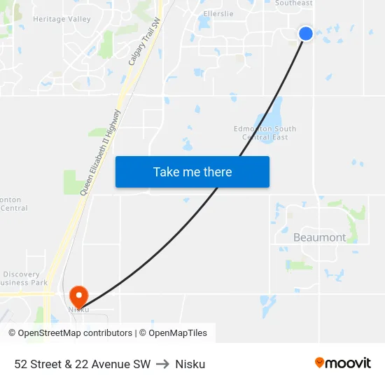 52 Street & 22 Avenue SW to Nisku map