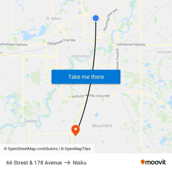 66 Street & 178 Avenue to Nisku map