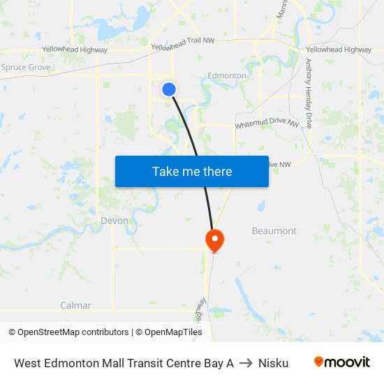 West Edmonton Mall Transit Centre Bay A to Nisku map