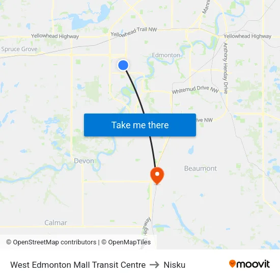 West Edmonton Mall Transit Centre to Nisku map