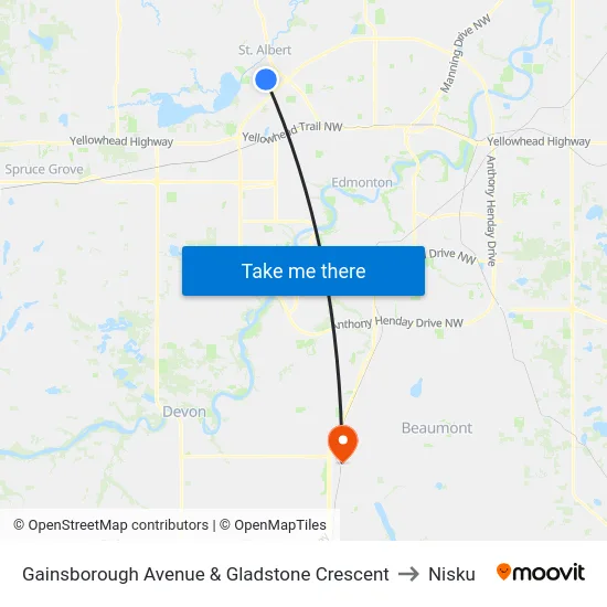 Gainsborough Avenue & Gladstone Crescent to Nisku map