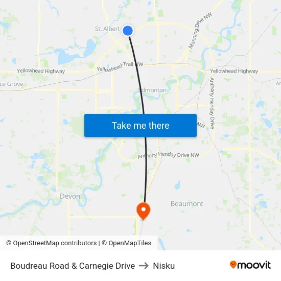Boudreau Road & Carnegie Drive to Nisku map