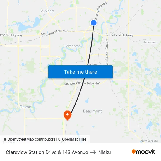 Clareview Station Drive & 143 Avenue to Nisku map