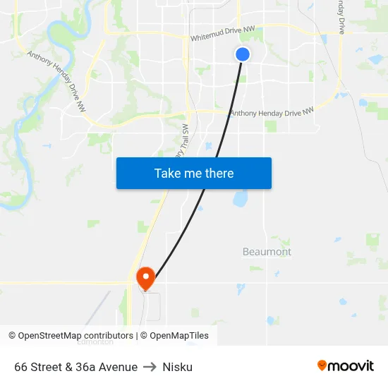 66 Street & 36a Avenue to Nisku map
