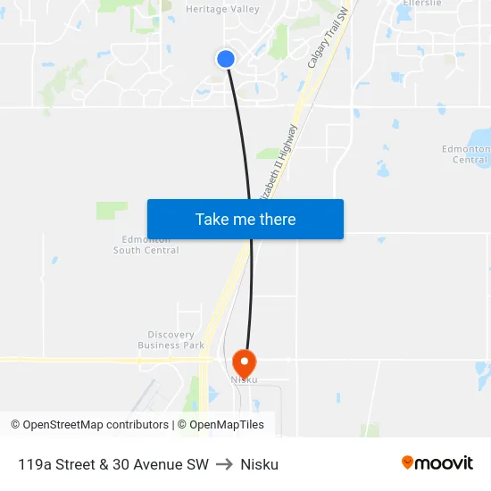 119a Street & 30 Avenue SW to Nisku map