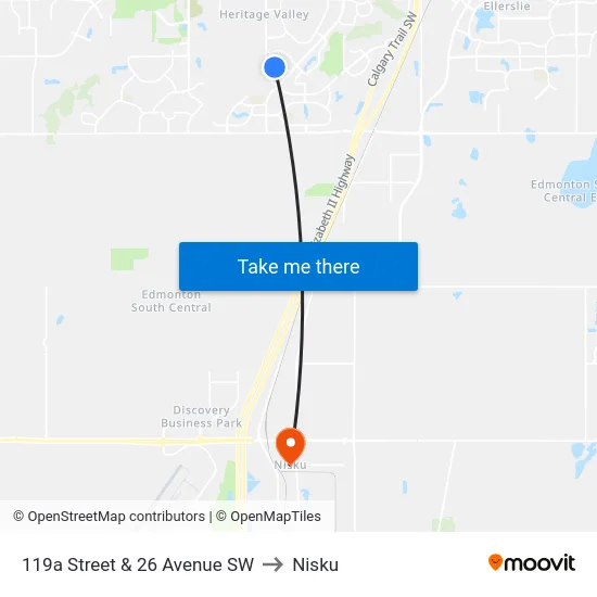 119a Street & 26 Avenue SW to Nisku map