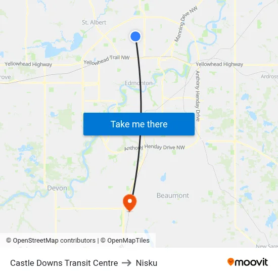 Castle Downs Transit Centre to Nisku map