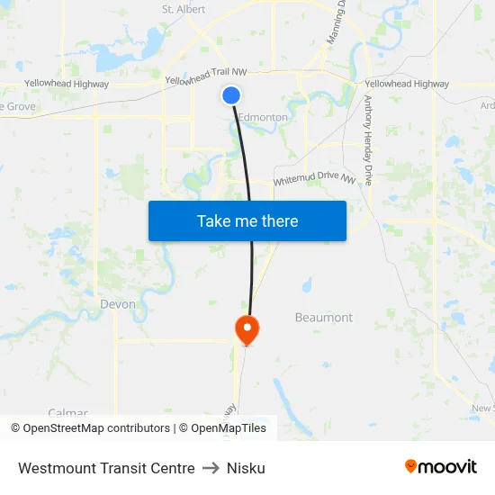 Westmount Transit Centre to Nisku map