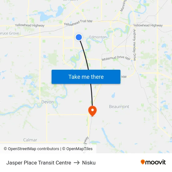 Jasper Place Transit Centre to Nisku map