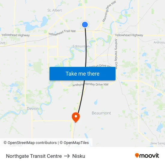 Northgate Transit Centre to Nisku map