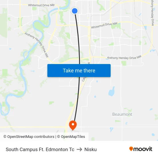 South Campus Ft. Edmonton Tc to Nisku map