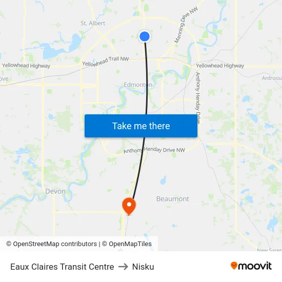Eaux Claires Transit Centre to Nisku map
