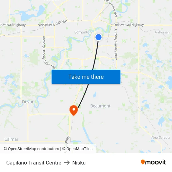 Capilano Transit Centre to Nisku map