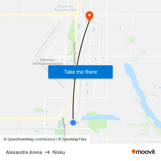 Alexandra Arena to Nisku map