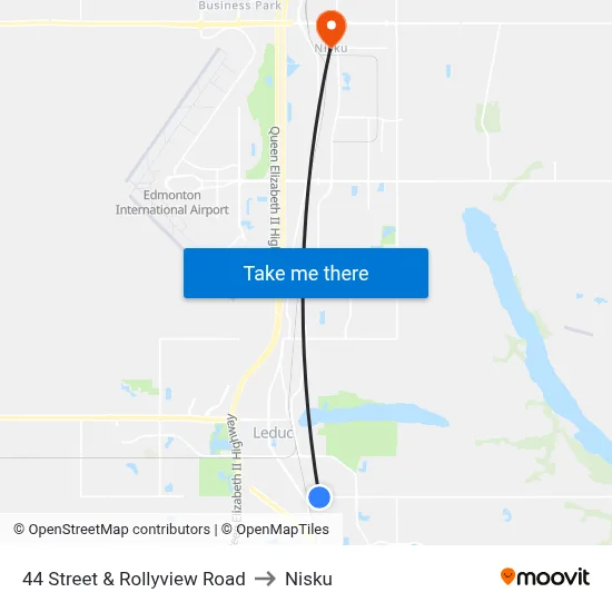 44 Street & Rollyview Road to Nisku map