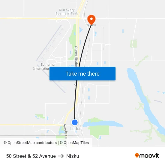50 Street & 52 Avenue to Nisku map