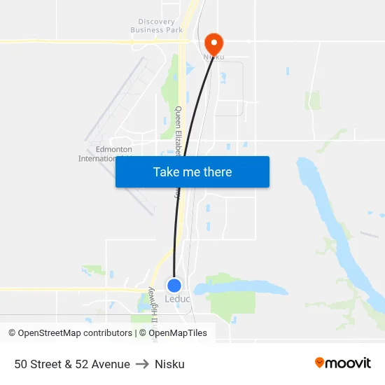 50 Street & 52 Avenue to Nisku map