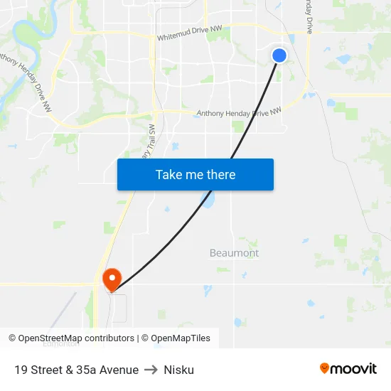 19 Street & 35a Avenue to Nisku map