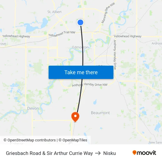 Griesbach Road & Sir Arthur Currie Way to Nisku map
