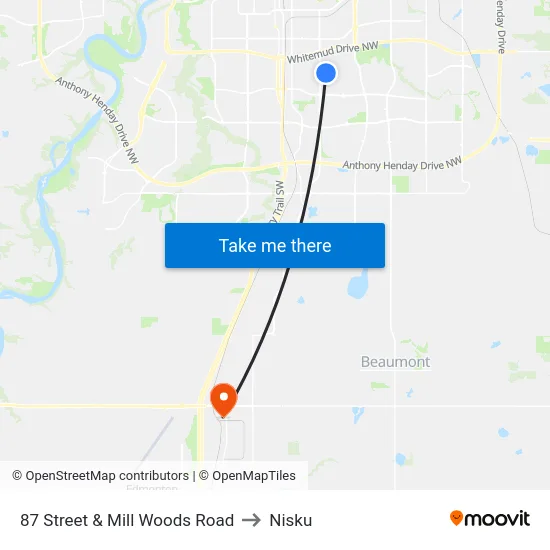 87 Street & Mill Woods Road to Nisku map