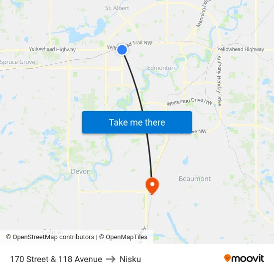 170 Street & 118 Avenue to Nisku map