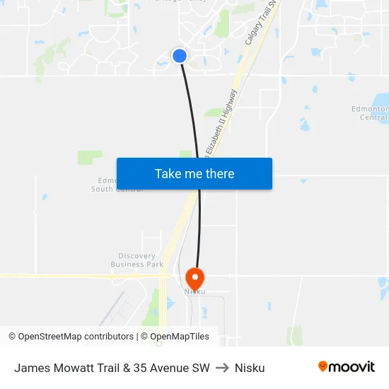 James Mowatt Trail & 35 Avenue SW to Nisku map