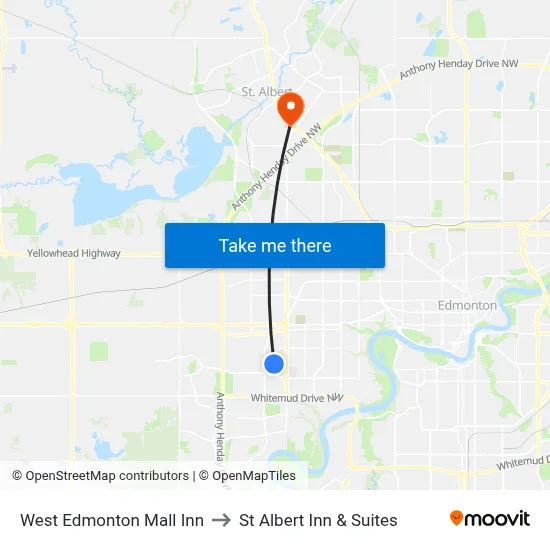 West Edmonton Mall Inn to St Albert Inn & Suites map