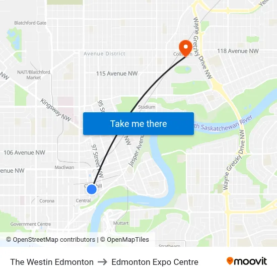 The Westin Edmonton to Edmonton Expo Centre map