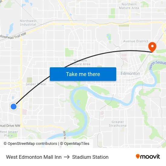 West Edmonton Mall Inn to Stadium Station map