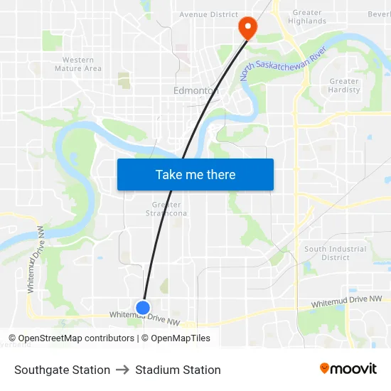 Southgate Station to Stadium Station map