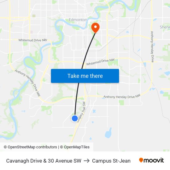 Cavanagh Drive & 30 Avenue SW to Campus St-Jean map