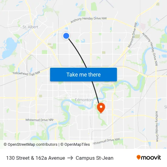 130 Street & 162a Avenue to Campus St-Jean map