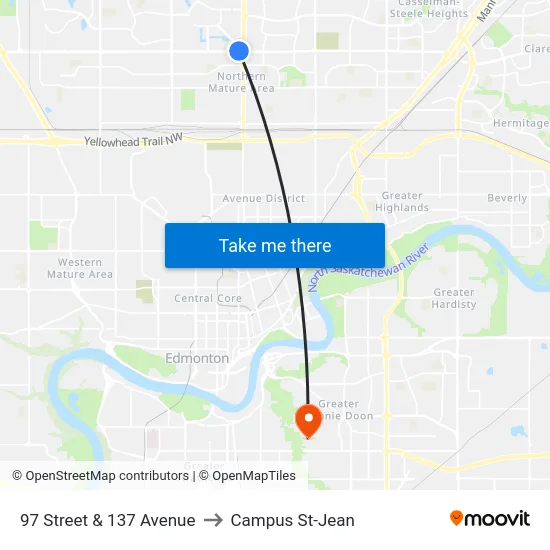97 Street & 137 Avenue to Campus St-Jean map