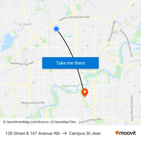 128 Street & 167 Avenue Wb to Campus St-Jean map