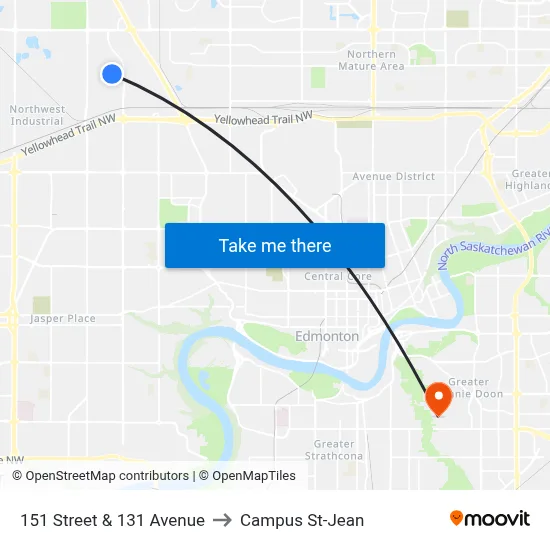 151 Street & 131 Avenue to Campus St-Jean map