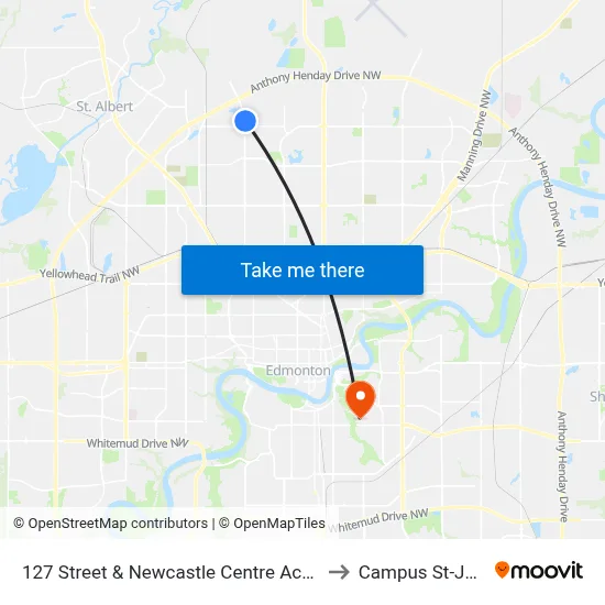 127 Street & Newcastle Centre Access to Campus St-Jean map