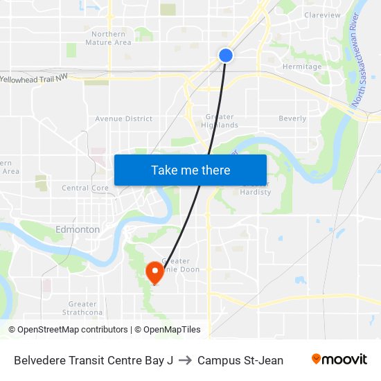 Belvedere Transit Centre Bay J to Campus St-Jean map