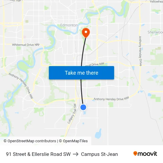 91 Street & Ellerslie Road SW to Campus St-Jean map