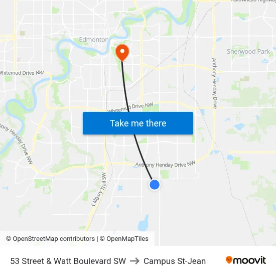 53 Street & Watt Boulevard SW to Campus St-Jean map