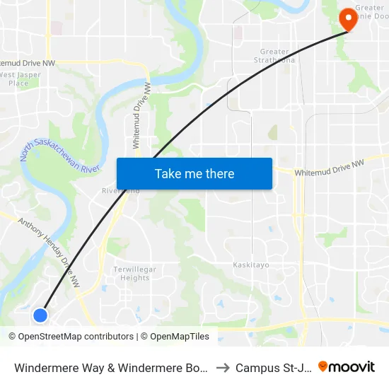 Windermere Way & Windermere Boulevard to Campus St-Jean map