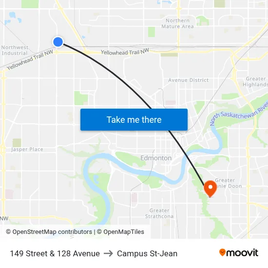149 Street & 128 Avenue to Campus St-Jean map