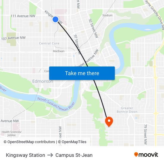 Kingsway Station to Campus St-Jean map