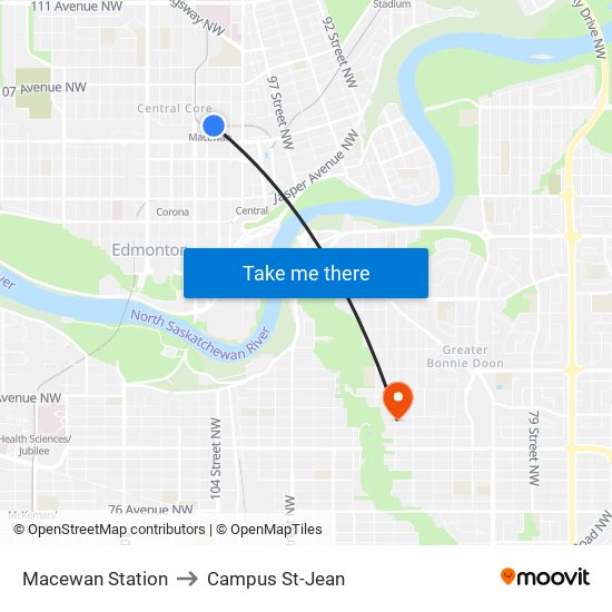 Macewan Station to Campus St-Jean map