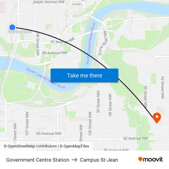 Government Centre Station to Campus St-Jean map