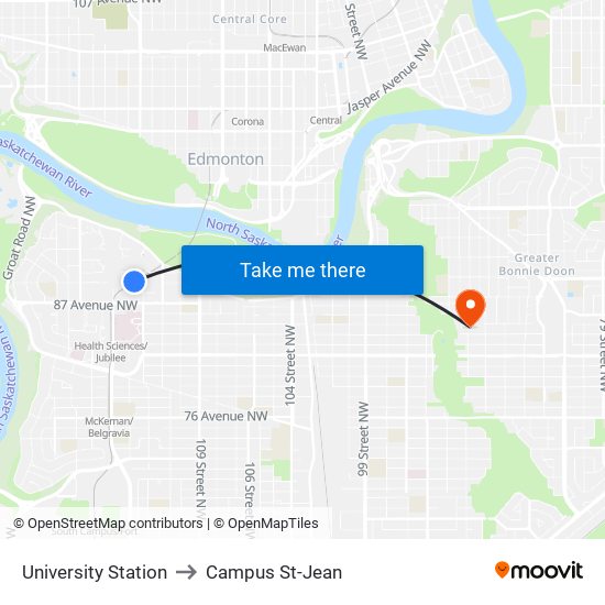 University Station to Campus St-Jean map