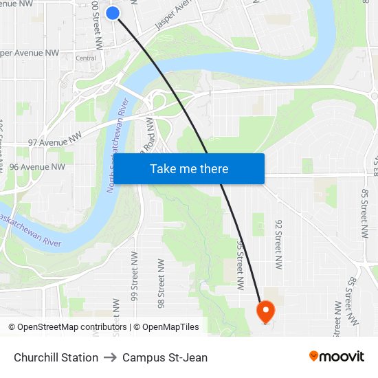 Churchill Station to Campus St-Jean map