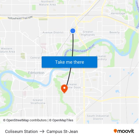 Coliseum Station to Campus St-Jean map