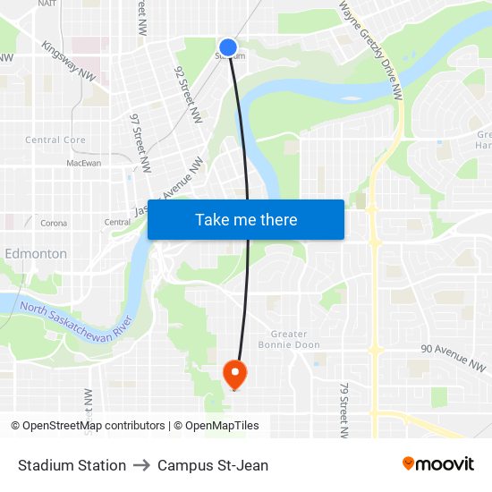 Stadium Station to Campus St-Jean map
